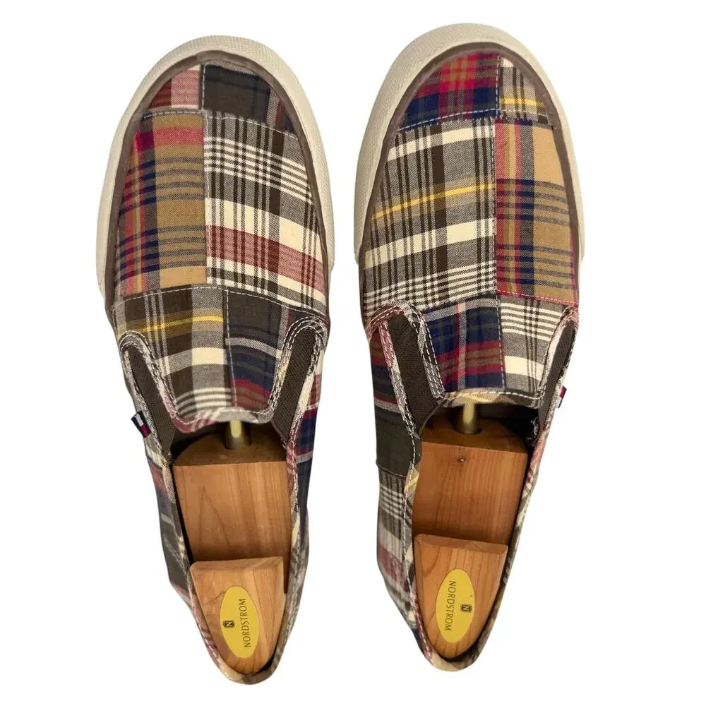 Tommy Hilfiger Patchwork Madras Plaid Slip On Sneakers Mens 10.5 Prep Coastal